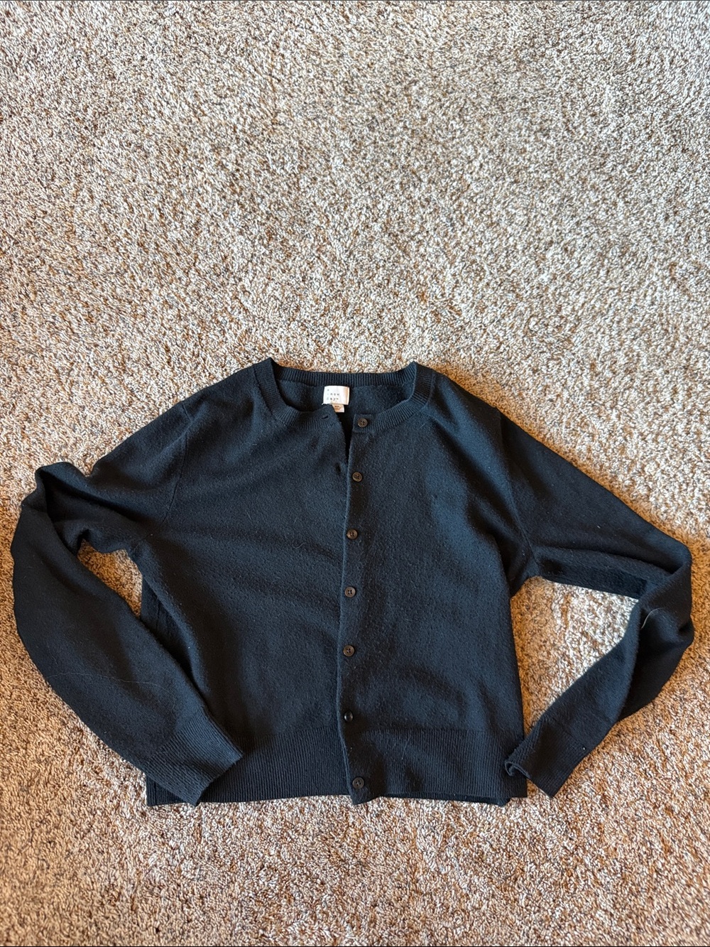 a new day Black Button-Front Crewneck Cardigan